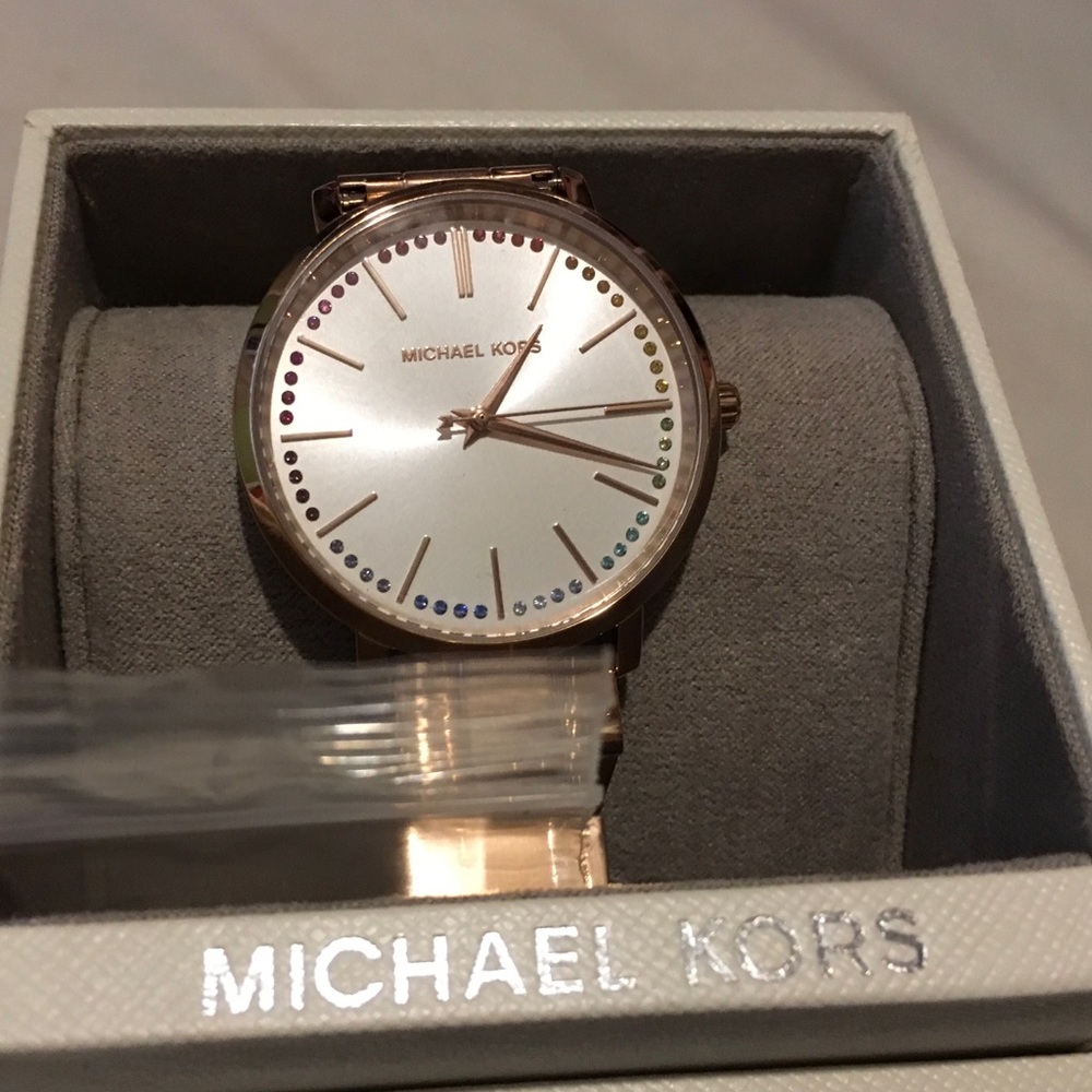 Mk watch rose gold with rainbow